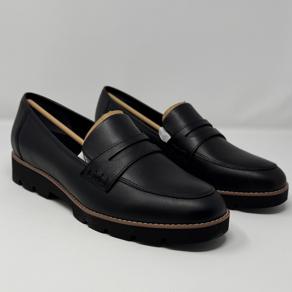 Vionic Women’s Cheryl II Lug Penny Black Leather Loafers 12